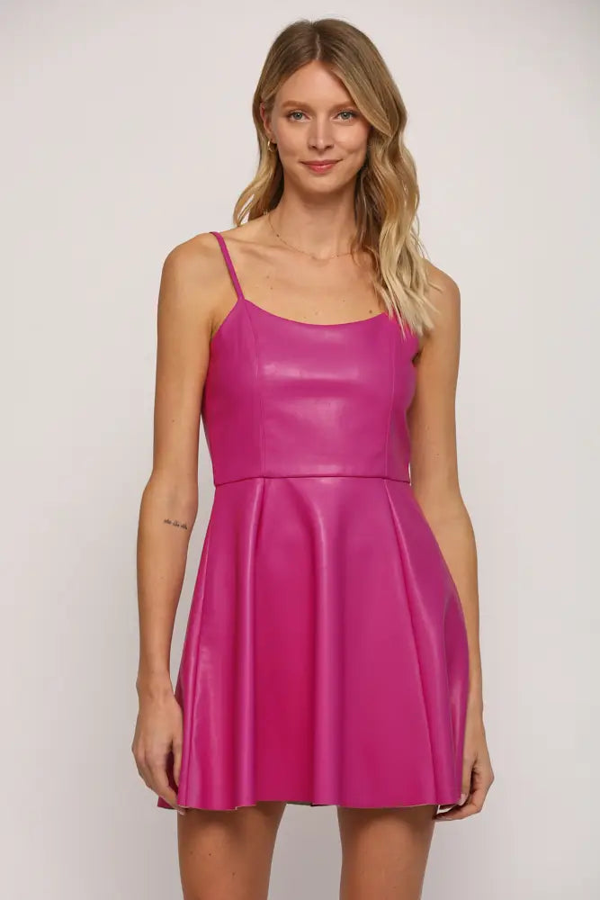 SMIRK Vegan Leather Scoop Neck Mini Dress