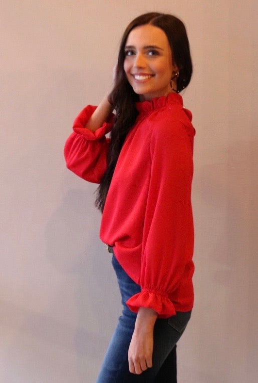 ESCAPE RuffleNeck/Sleeve 3/4 Sleeve Top