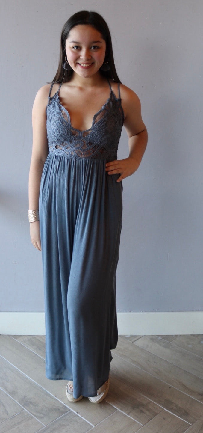 Umgee ADELLA CrochetLace Bust WideLeg Jumpsuit