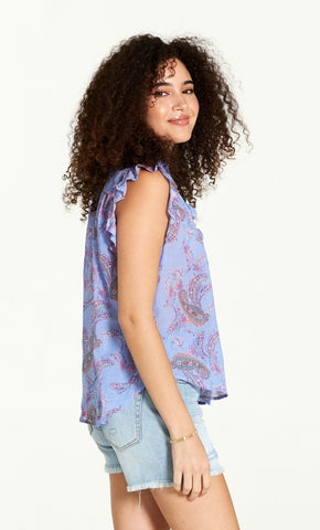 DEAR JOHN Paisley Print ELLIE Ruffled ButtonDown Top