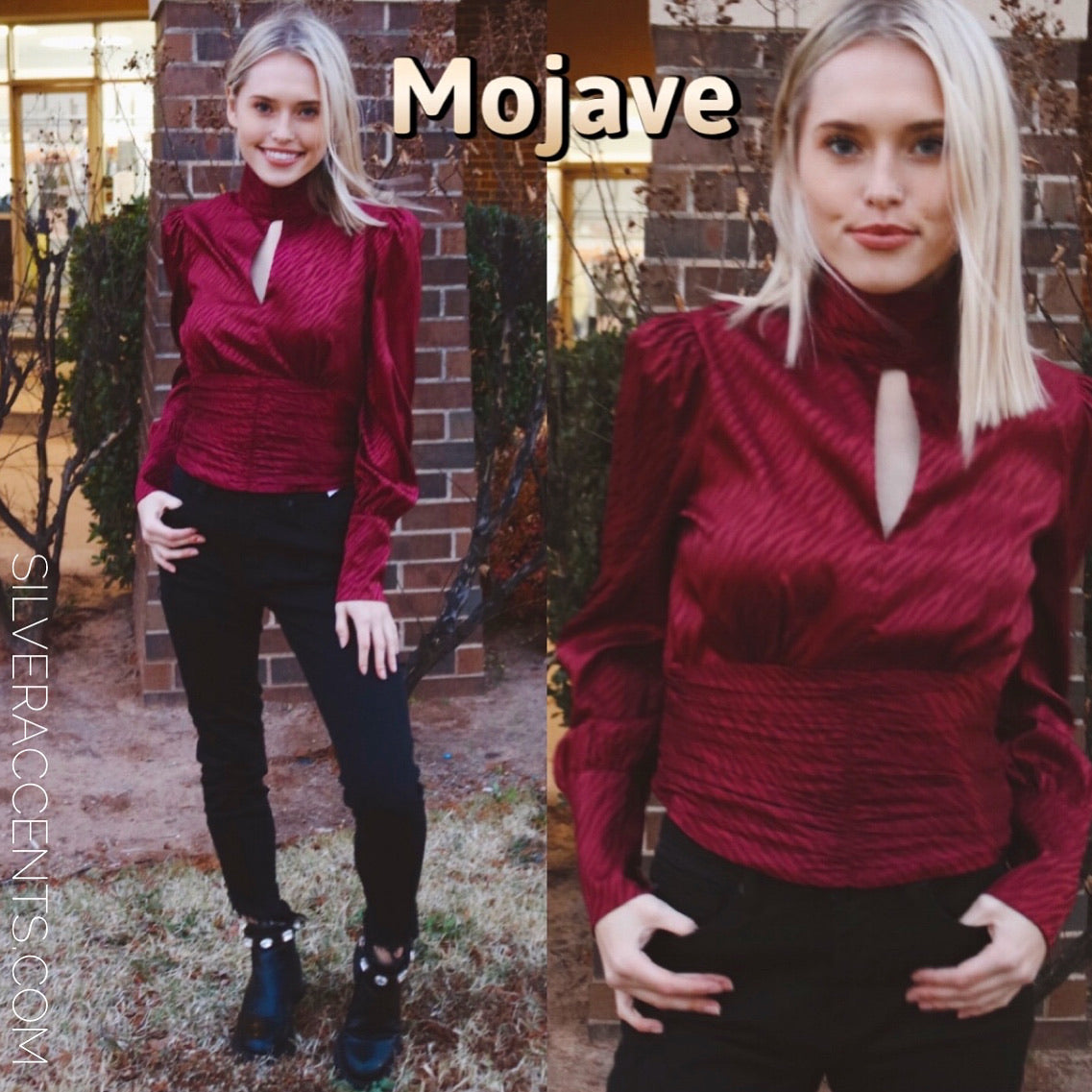 MOJAVE Cut~Out MockNeck Print Tie~Back Top