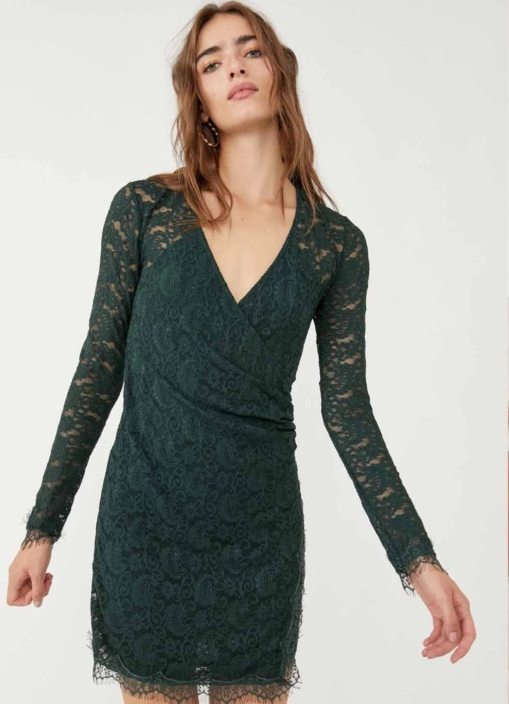 FREE PEOPLE Lace PEARL Mini Wrap Dress