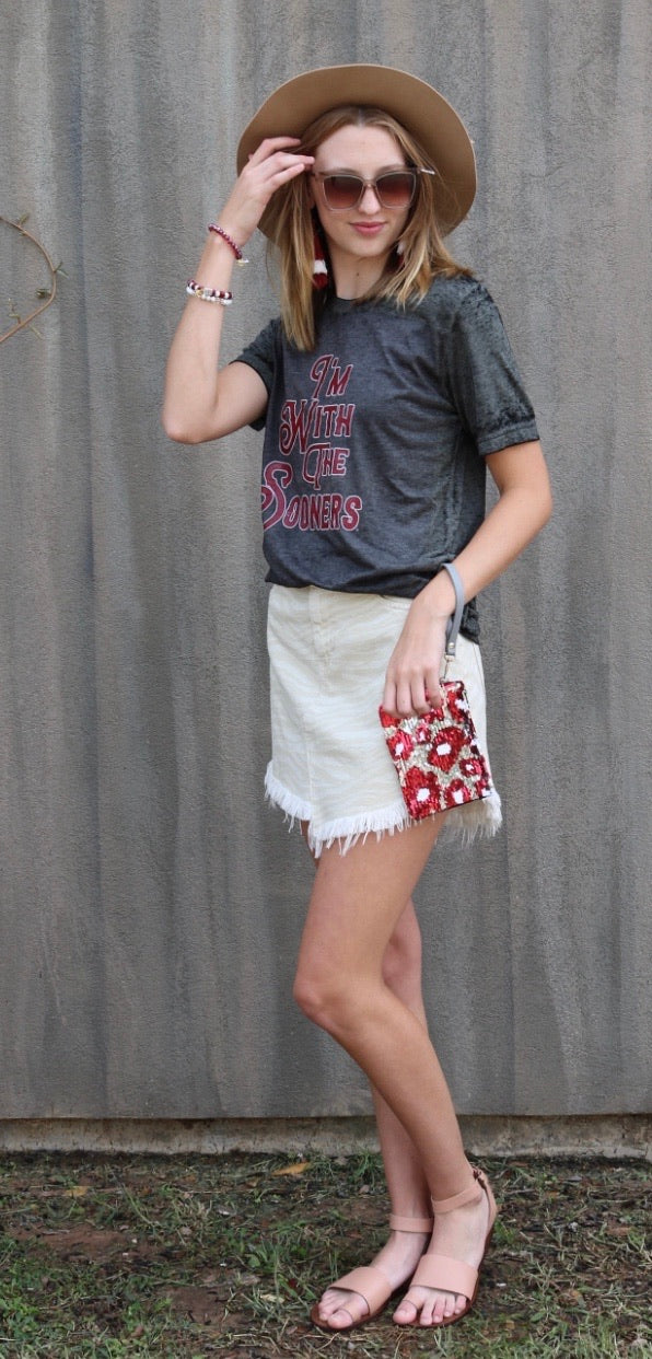 GAMEDAY COUTURE “I’M WITH THE SOONERS” Logo Burnout Tee Top