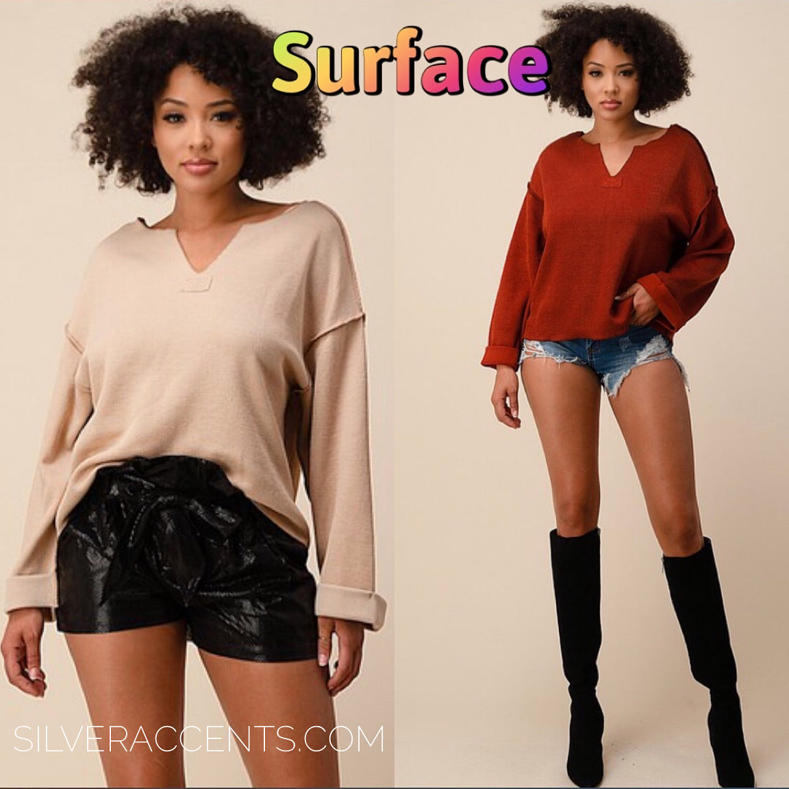 The Sang SURFACE NotchNeck WaistCrop LightWeight Sweater Top