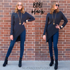 BOBI BLACK Fine RibKnit PRESTIGE Asymmetric Sweater Tunic Top