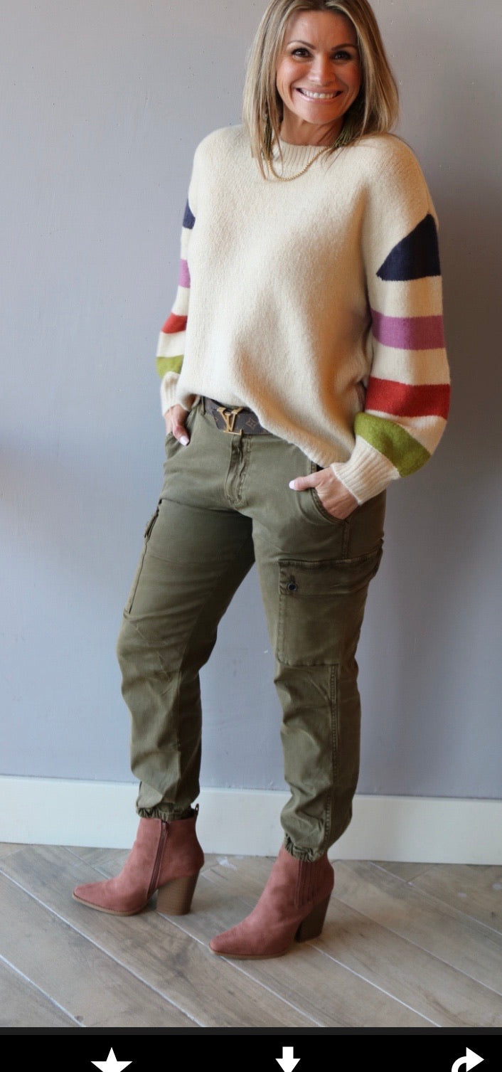 Lush ELECT Stripe Balloon Sleeve  Crew Neck Sweater