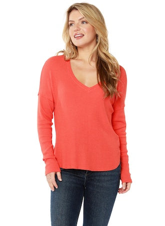 BOBI Drop Shoulder STEELE Thermal V-Neck Top