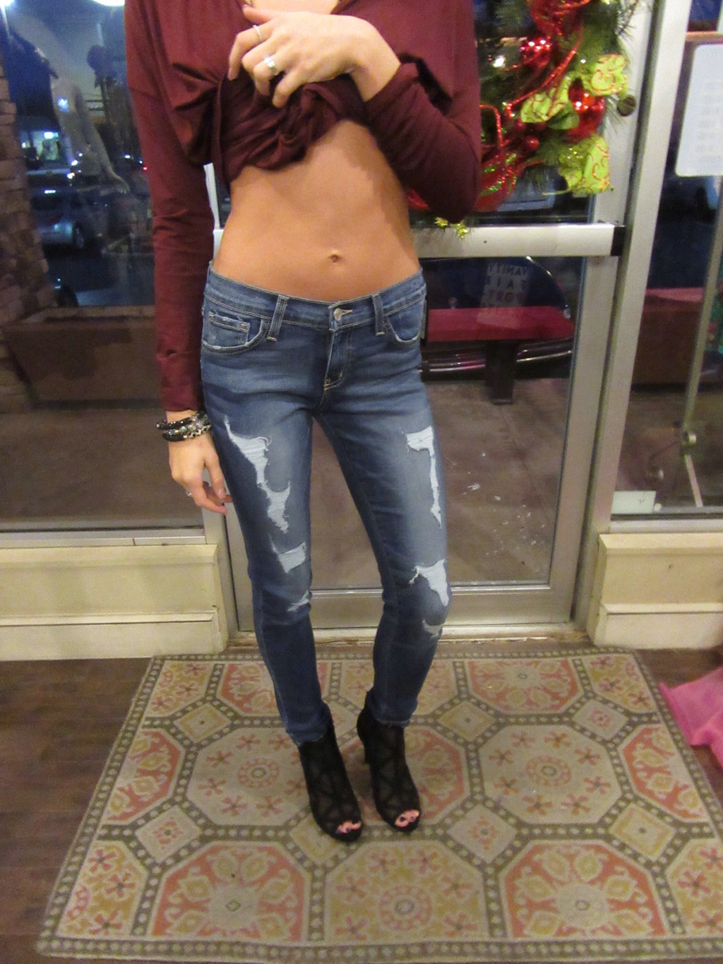 FLYING MONKEY Fused Distressed FERRIS BLUE Skinny Jean