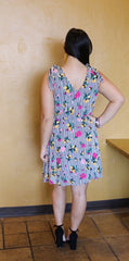 CALLIE Stripe/Floral V-Neck TieShoulder Dress
