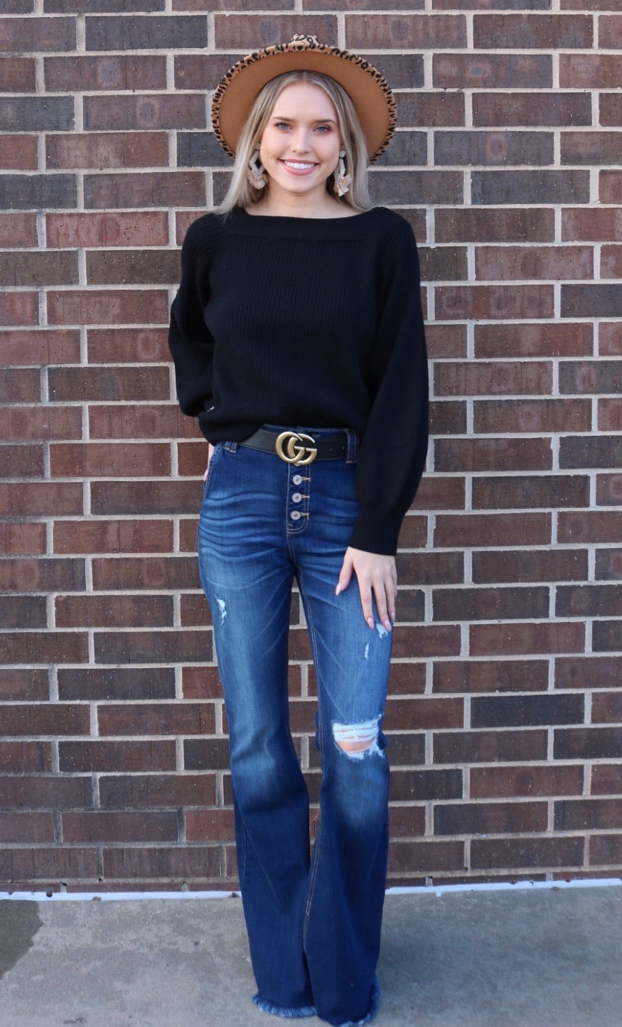 STELLAR OffShoulder BlousonSleeve RibKnit Top