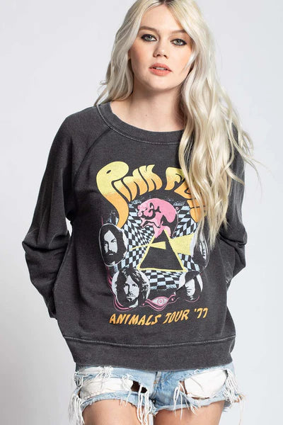 *RECYCLED KARMA Burnout PINK FLOYD Animals Sweatshirt