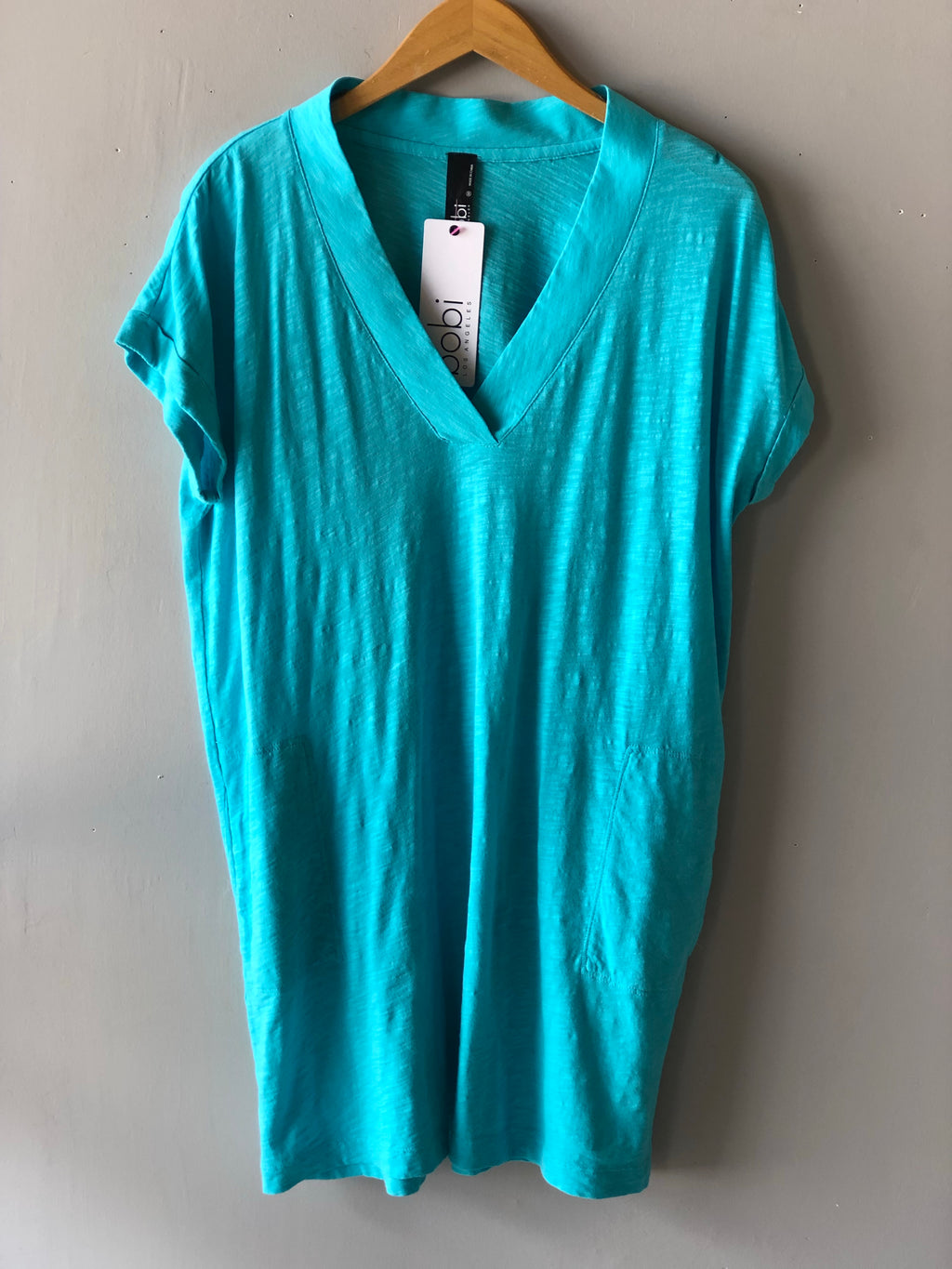*BOBI V-neck Pocket RESORT Slub Jersey Tunic Dress