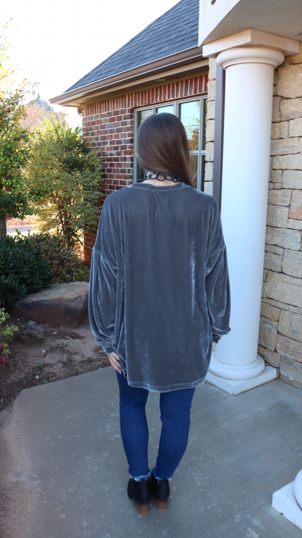 TOTAL ECLIPSE Velvet DropShoulder LongLeeve CrewNeck Top