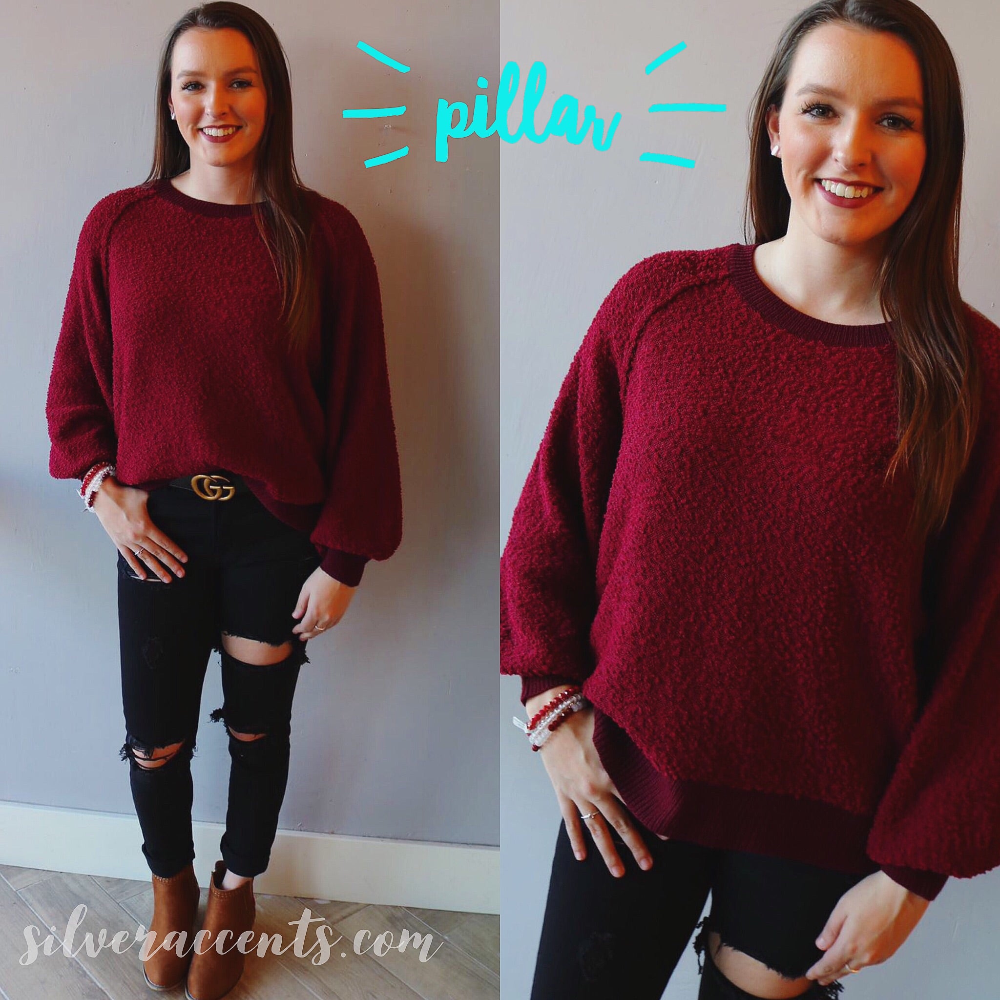 PILLAR PopcornKnit CrewNeck Pullover Sweater Top