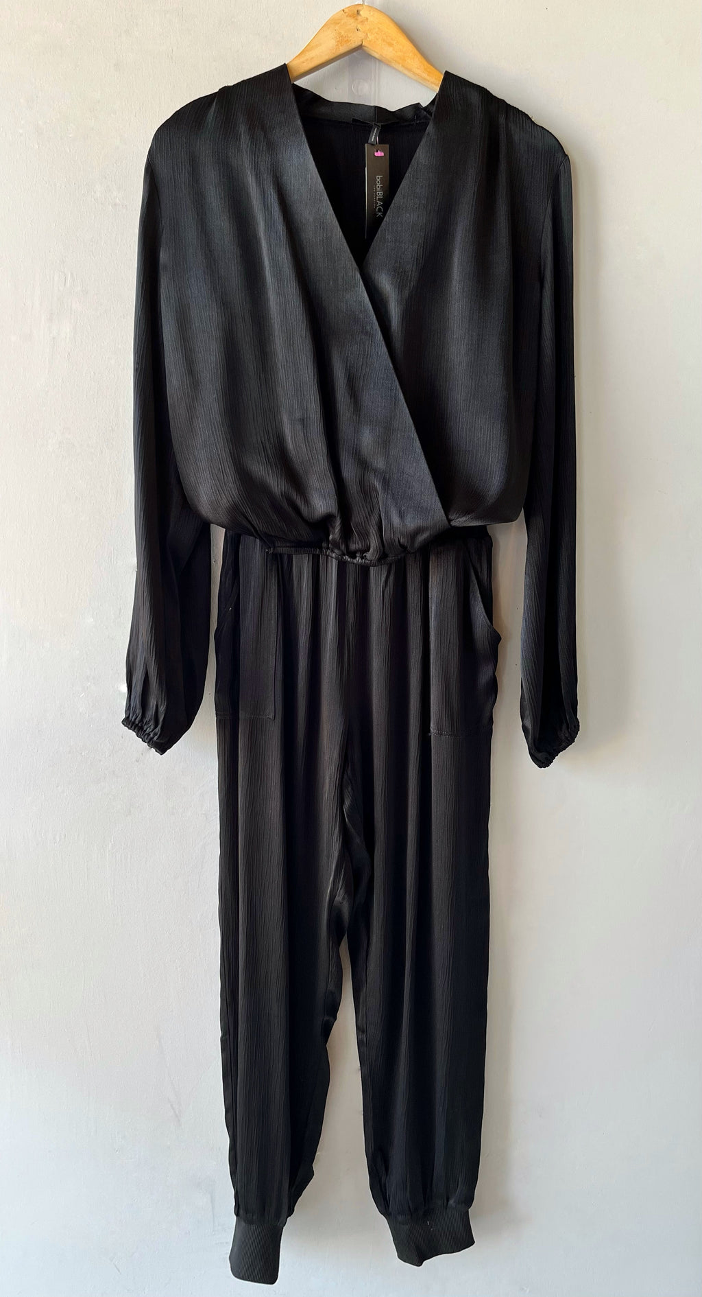 BOBI BLACK Sleek Textured LOGAN Woven Surplice Top