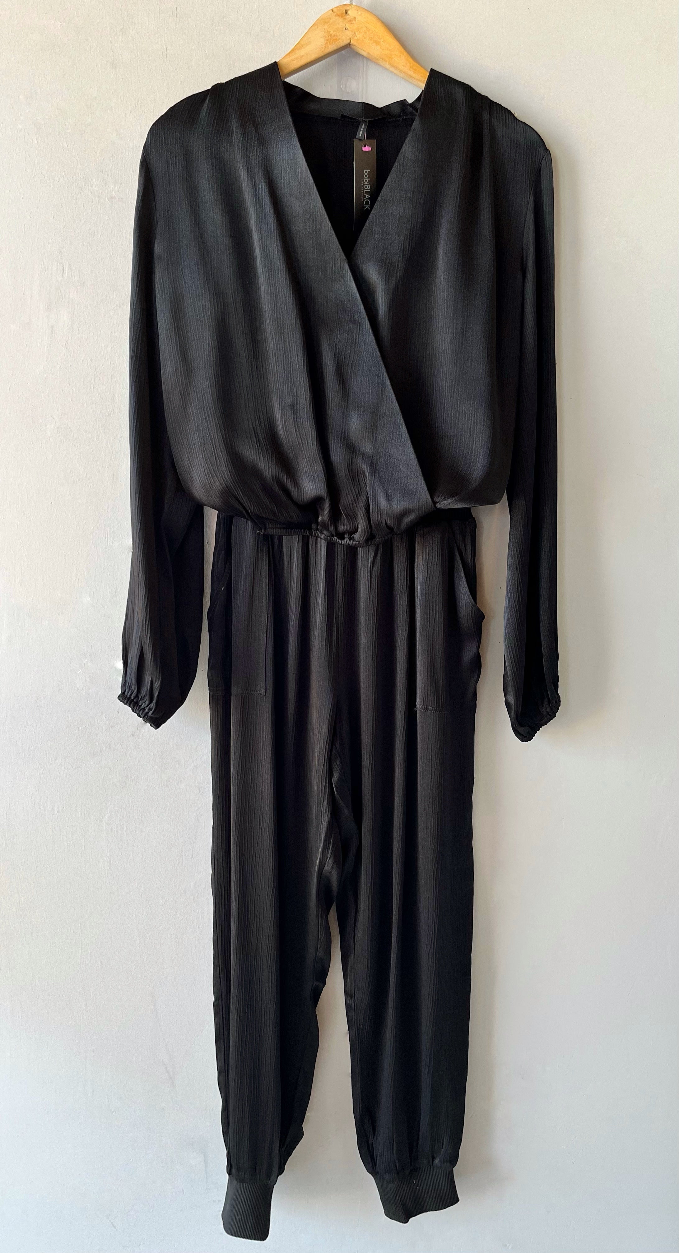 BOBI BLACK Sleek Textured LOGAN Woven Surplice Top