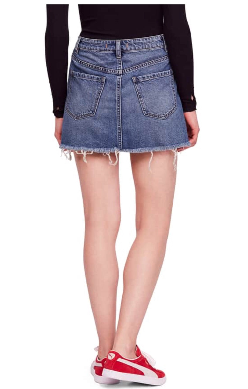 FREE PEOPLE! Denim ZIP IT UP RawSeam ZipFront Skirt
