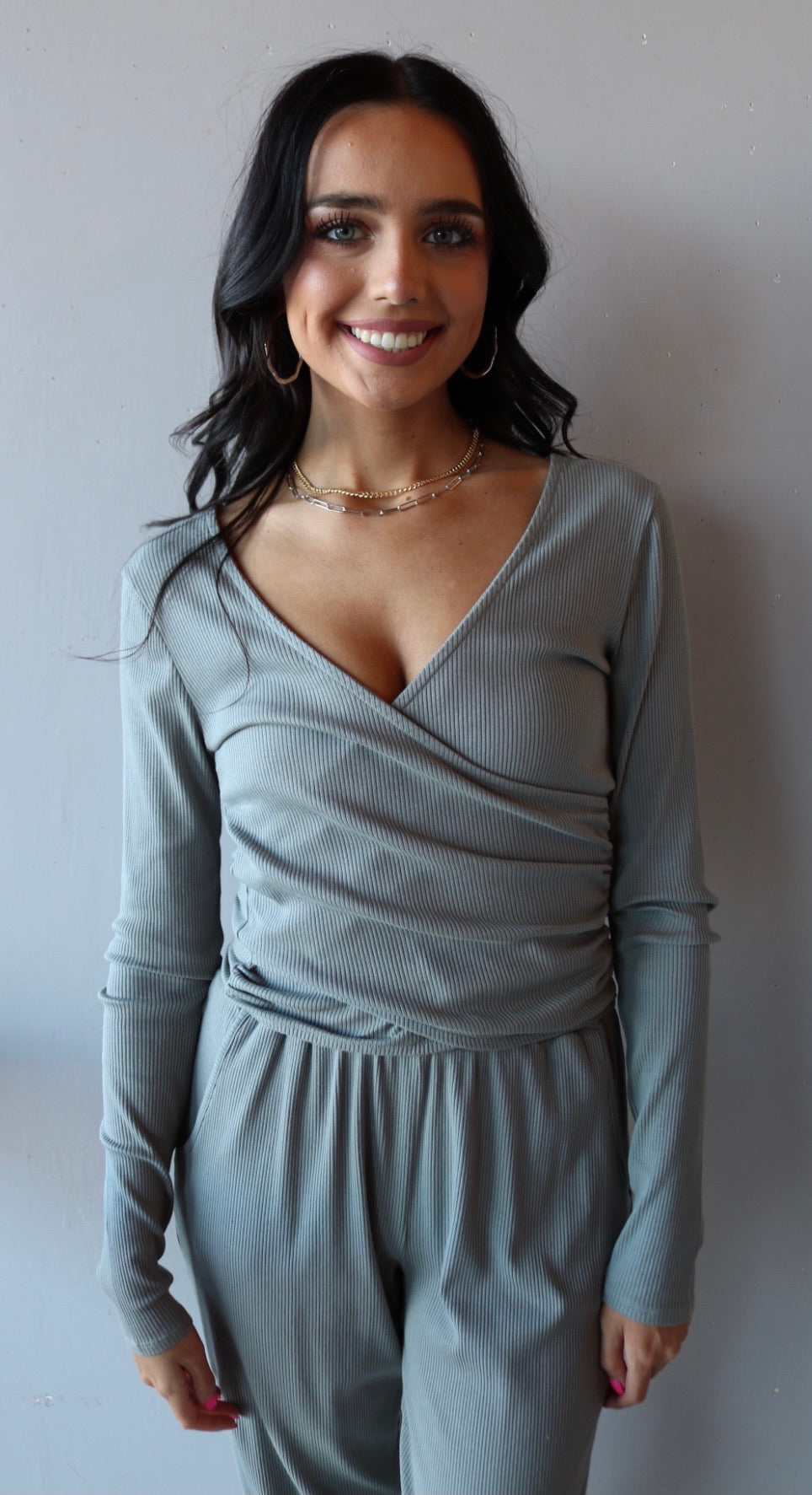 BOBI ModalRibKnit INSPIRE Surplice WaistCrop Top