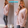 OVERVIEW Crush Velvet V-Neck DropShoulder LongSleeve Pullover Top