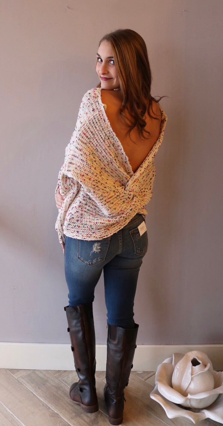 CONFECTION Multi Polka Dot Reversible Twist Sweater Top