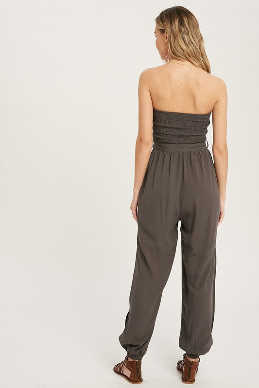 HAREM Smock Strapless TieWaist SplitLeg Jumpsuit