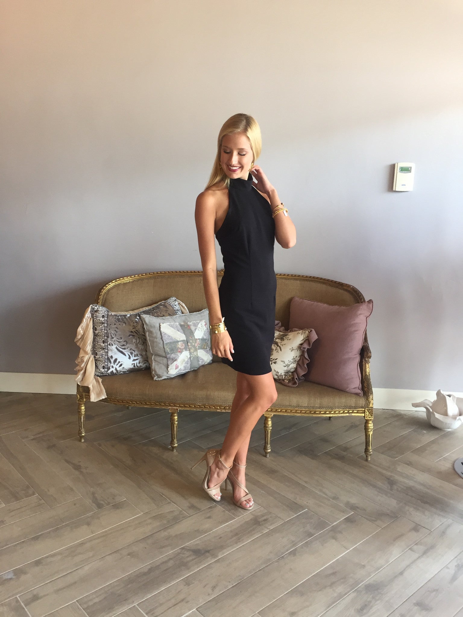 BOBI BLACK MockNeck FUEL THE FIRE Halter Dress