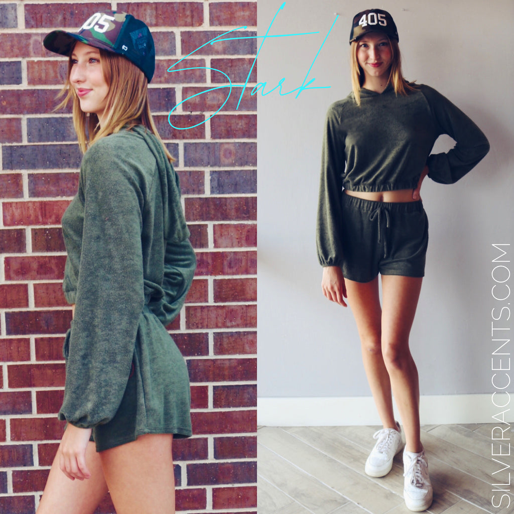 STARK 2pc TerryKnit Cropped Hoodie/Short Set