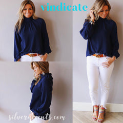 VINDICATE Hi-Neck KeyHole TieBack LongSleeve Top