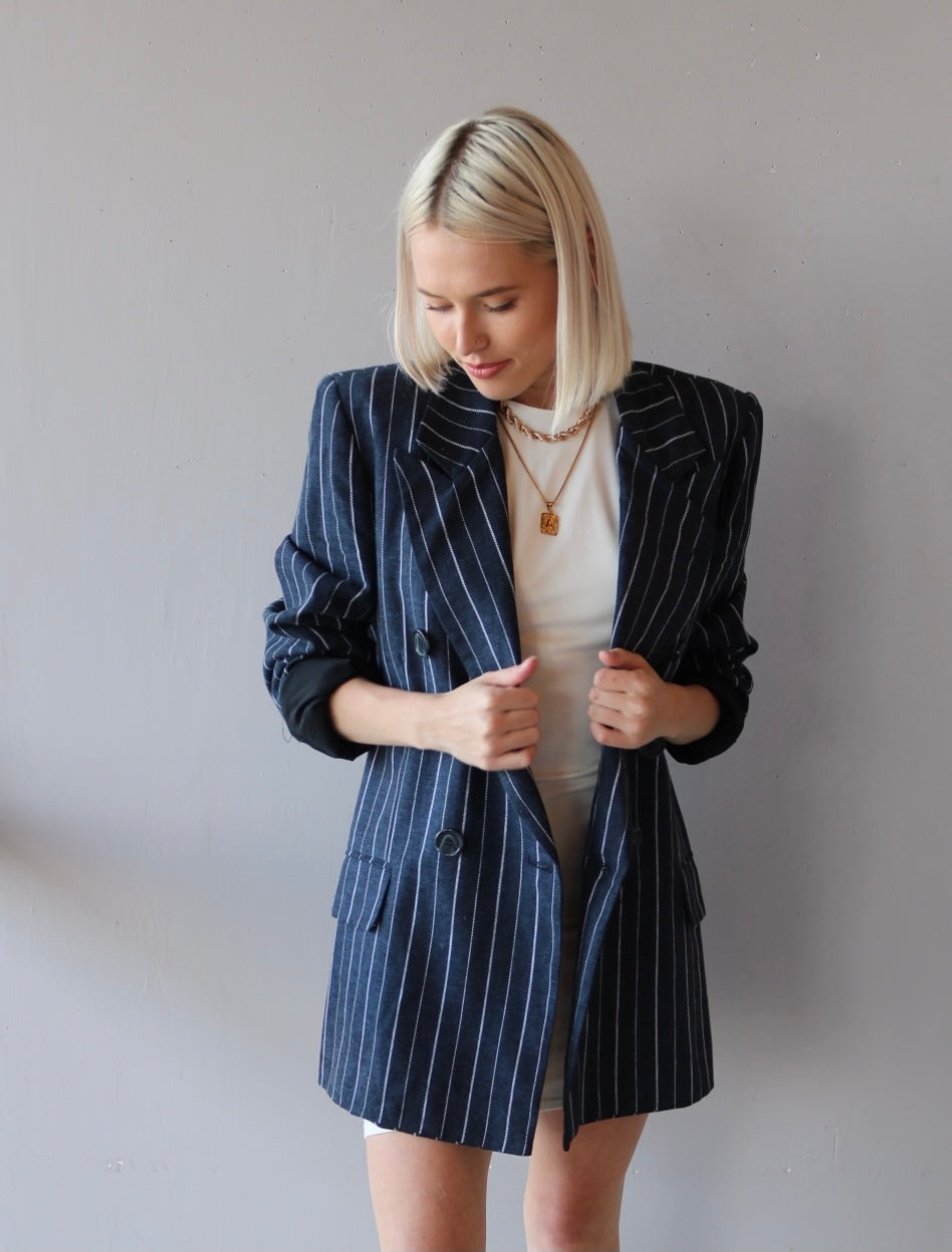 FREE PEOPLE Navy Combo ASHBY Pinstripe Blazer Jacket