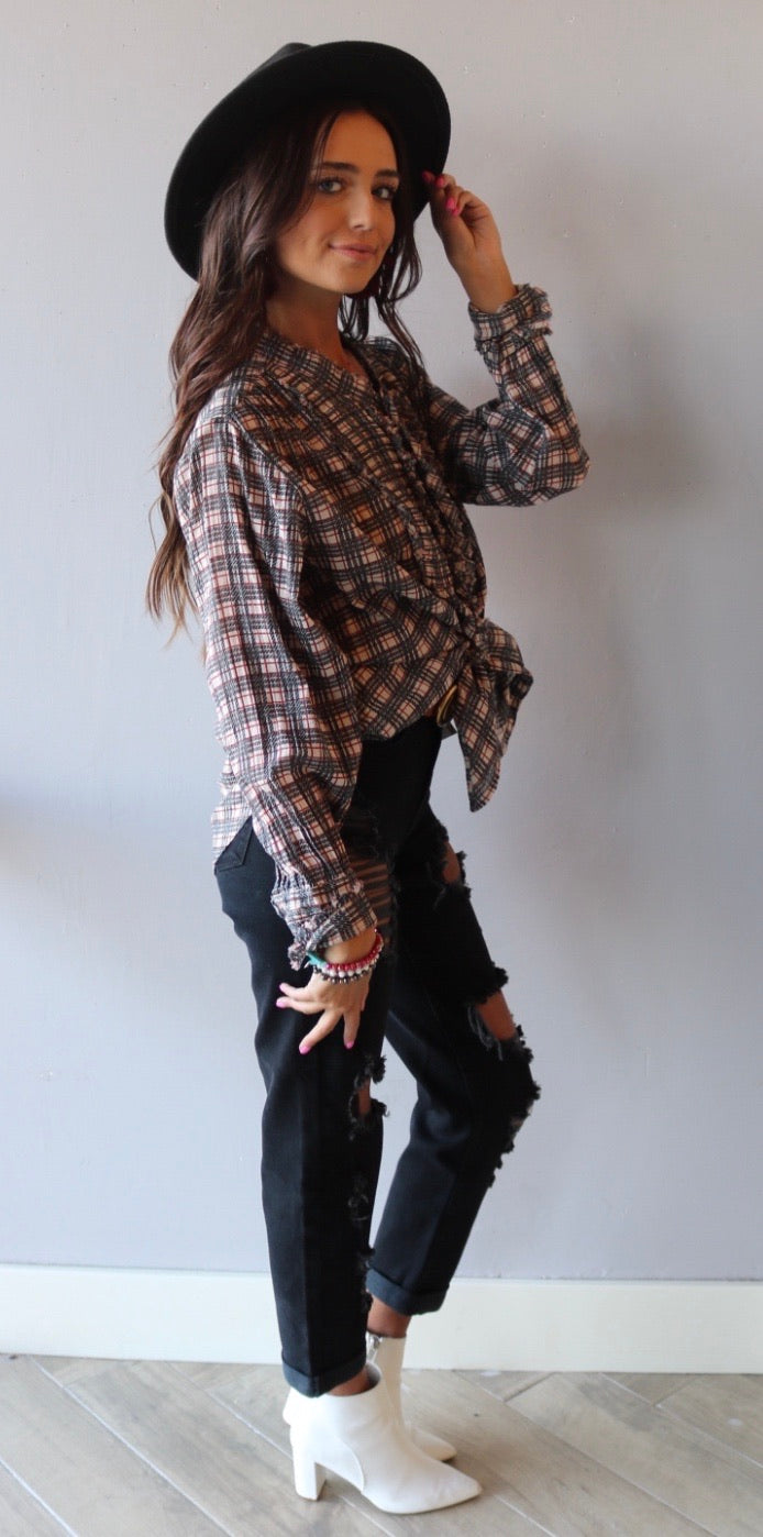 FREE PEOPLE Plaid MILES ButtonDown Tuxedo Shirt