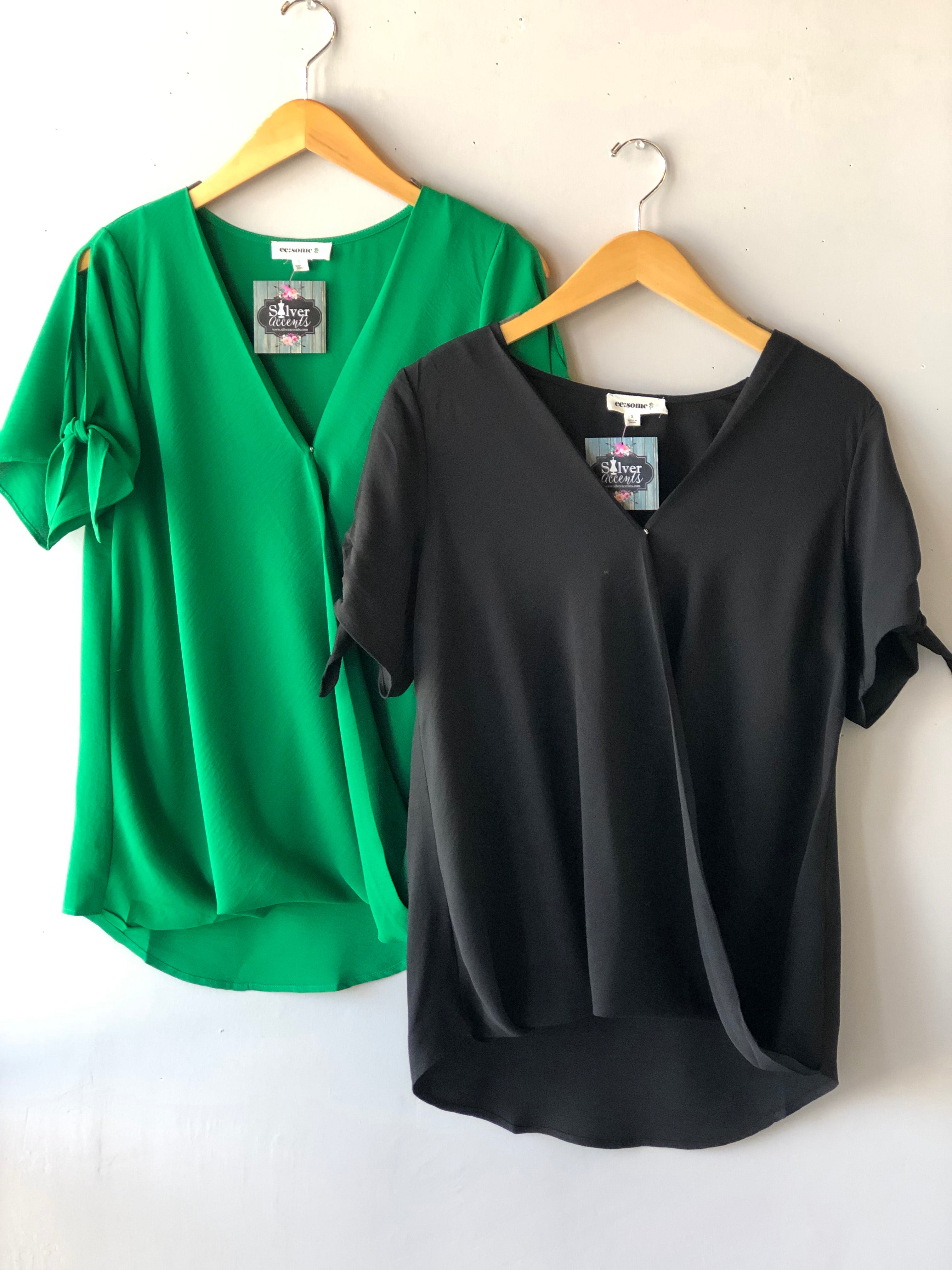 Eesome STUNTED Crossover Tie Sleeve Chiffon Top