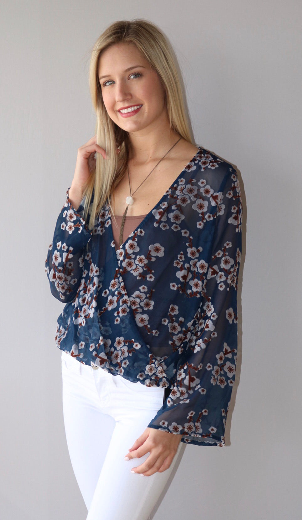 BLOSSOM Velvet Burnout Surplice CrossOver Top