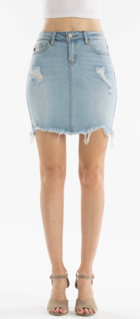 GAMMA HiRise Distressed FrayHem Stretch Denim Skirt