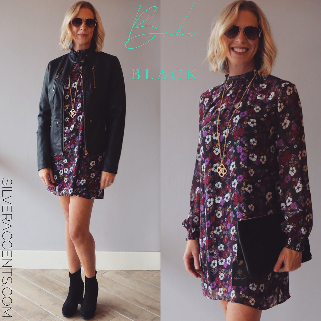 *BOBI BLACK Floral OLSEN Smock Neck Dress