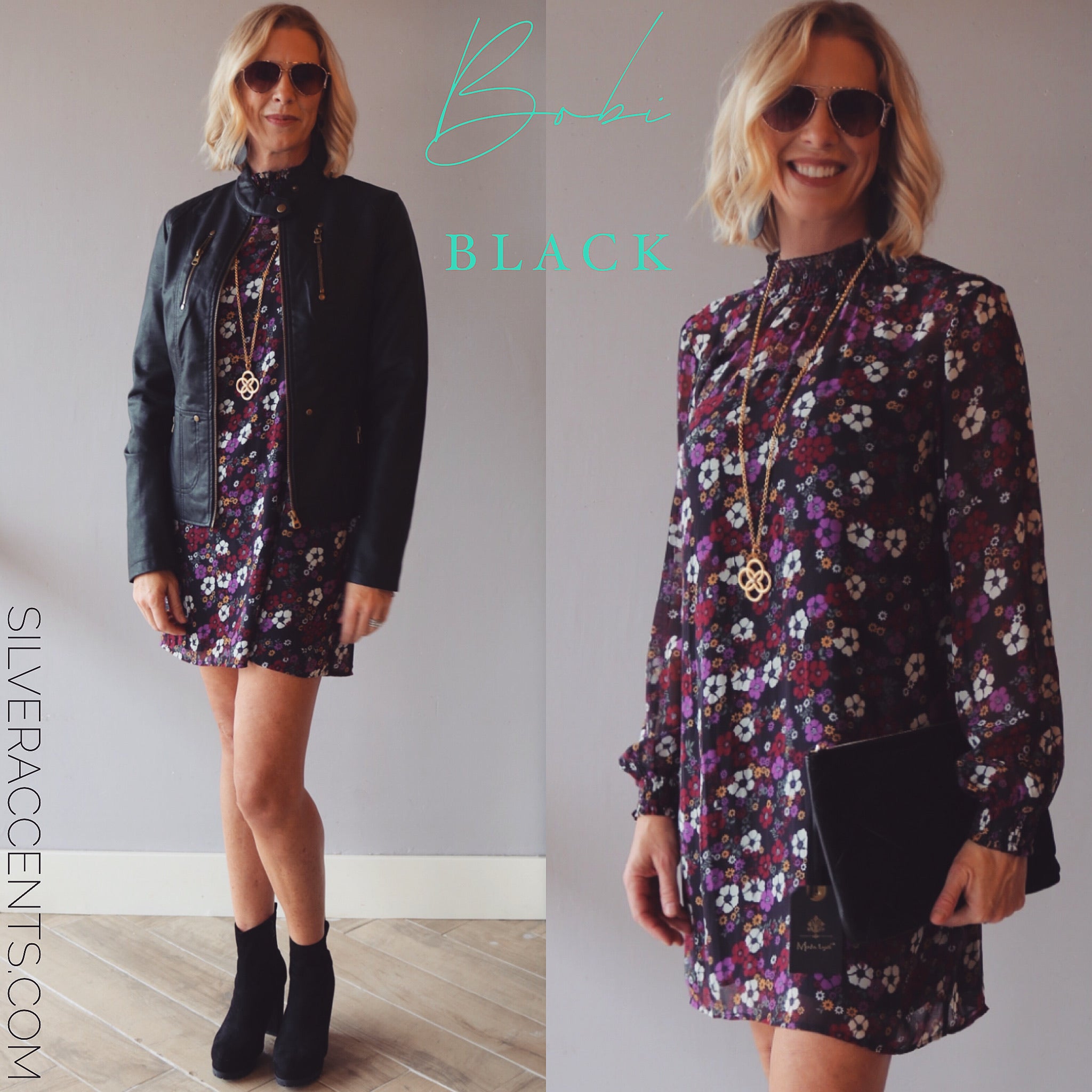 *BOBI BLACK Floral OLSEN Smock Neck Dress