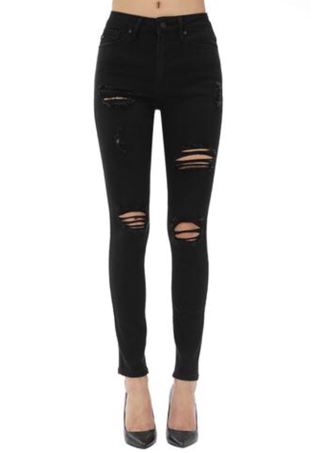 KC ALLIED Hi Rise Distressed Stretch Denim Jeans