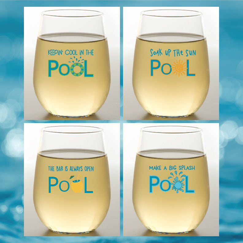 2 PACK Designer Shatterproof Logo Stemless Wine Glasses