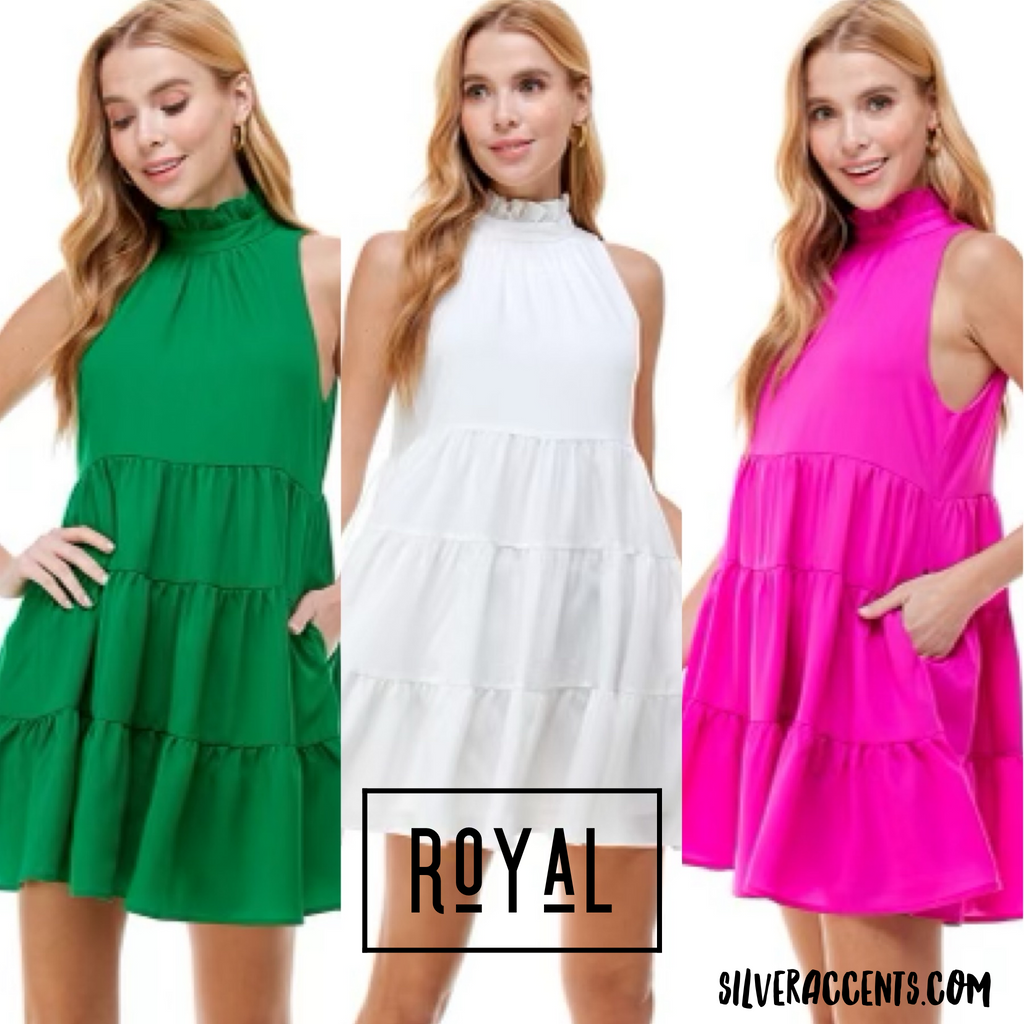 ROYAL HiNeck MutiTier Ruffle Dress