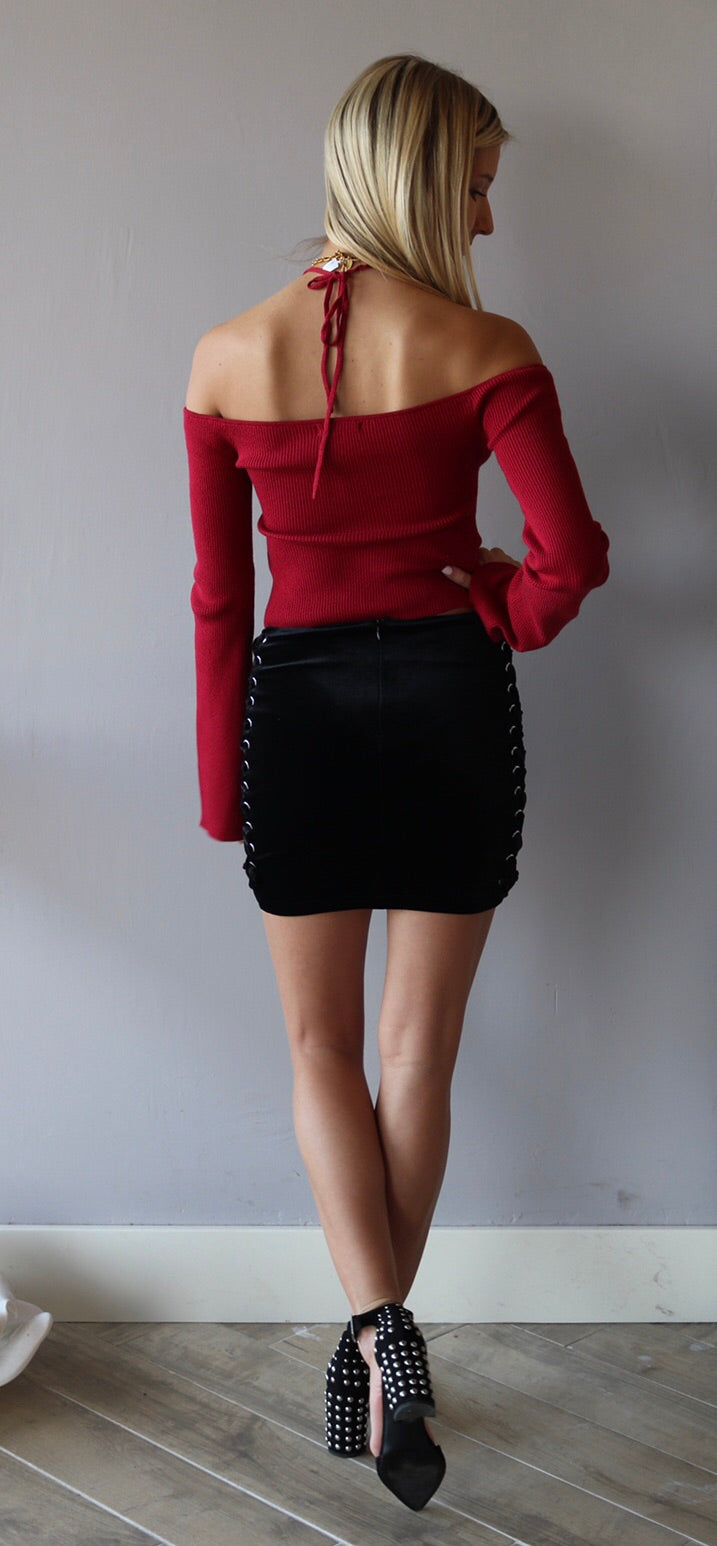 CUPIDS WAY ColdShoulder RibKnit Halter Top