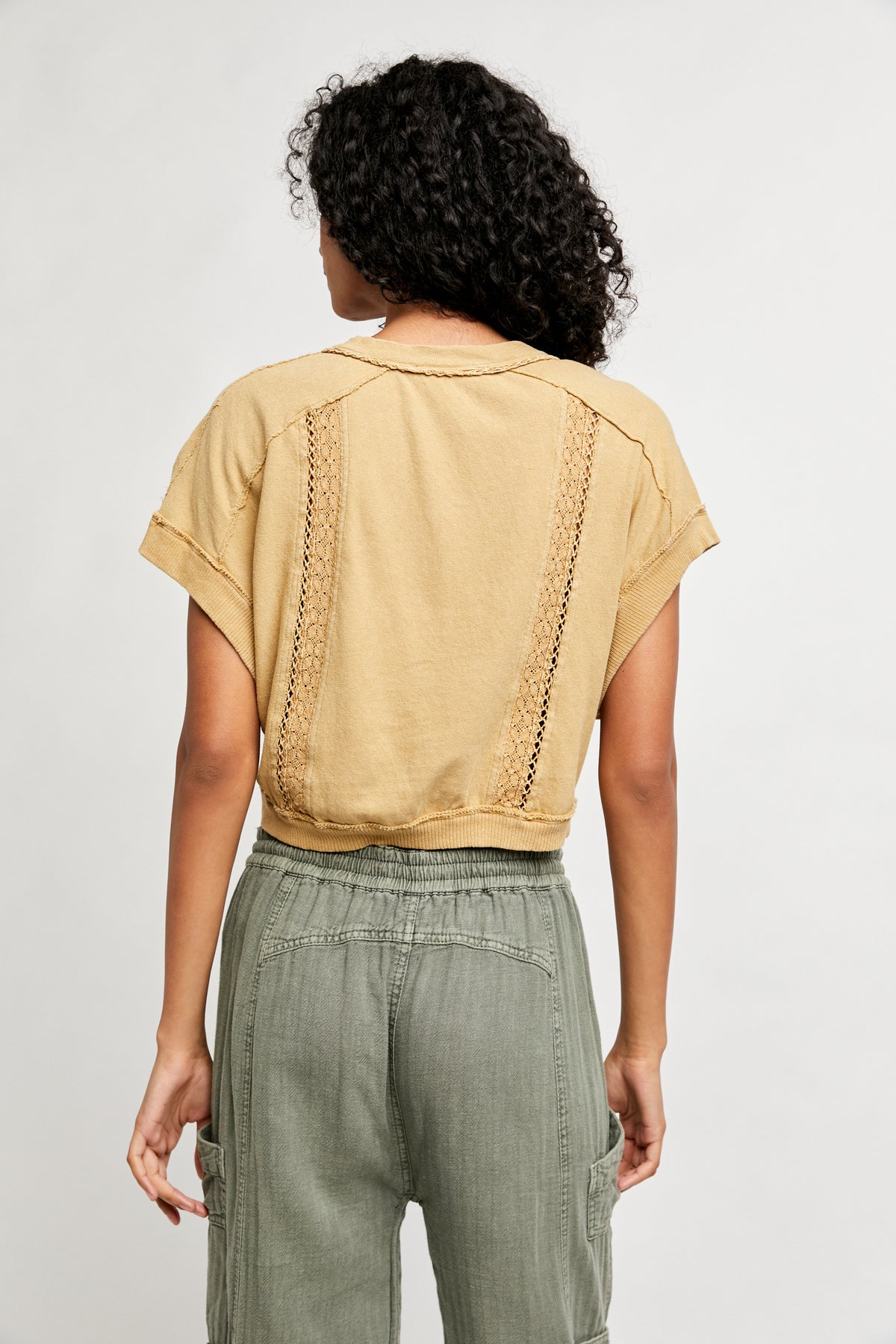 FREE PEOPLE Pleated Crochet ROXY Henley Top