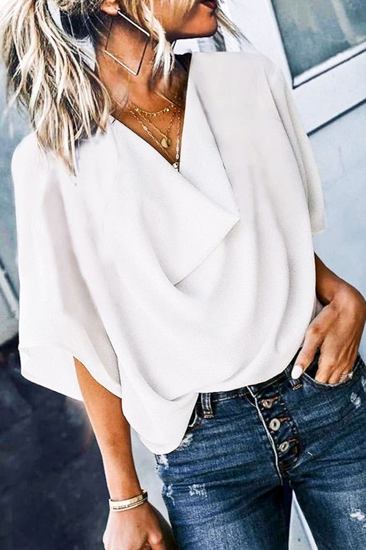 SKYLAR WideSleeve CowlNeck LooseFit Woven Blouse