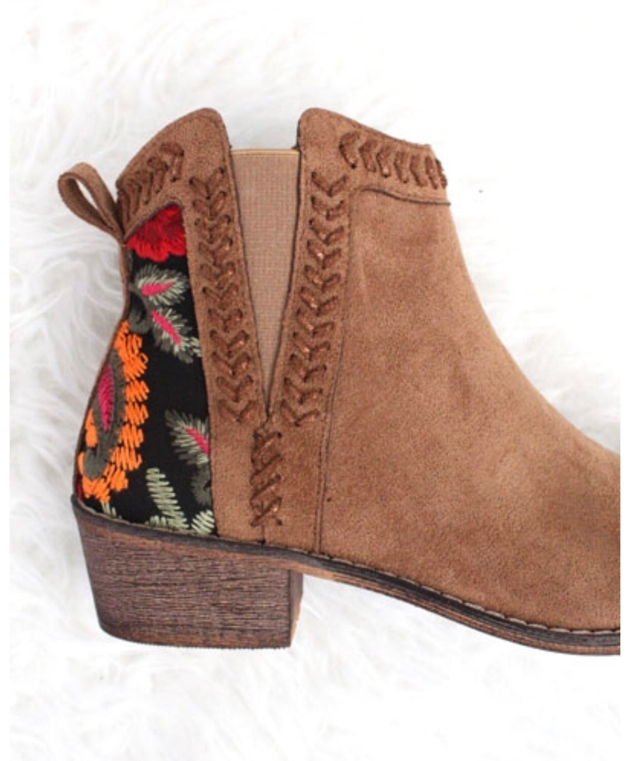 AURORA Floral Embroidered Back SlipOn Bootie Shoe