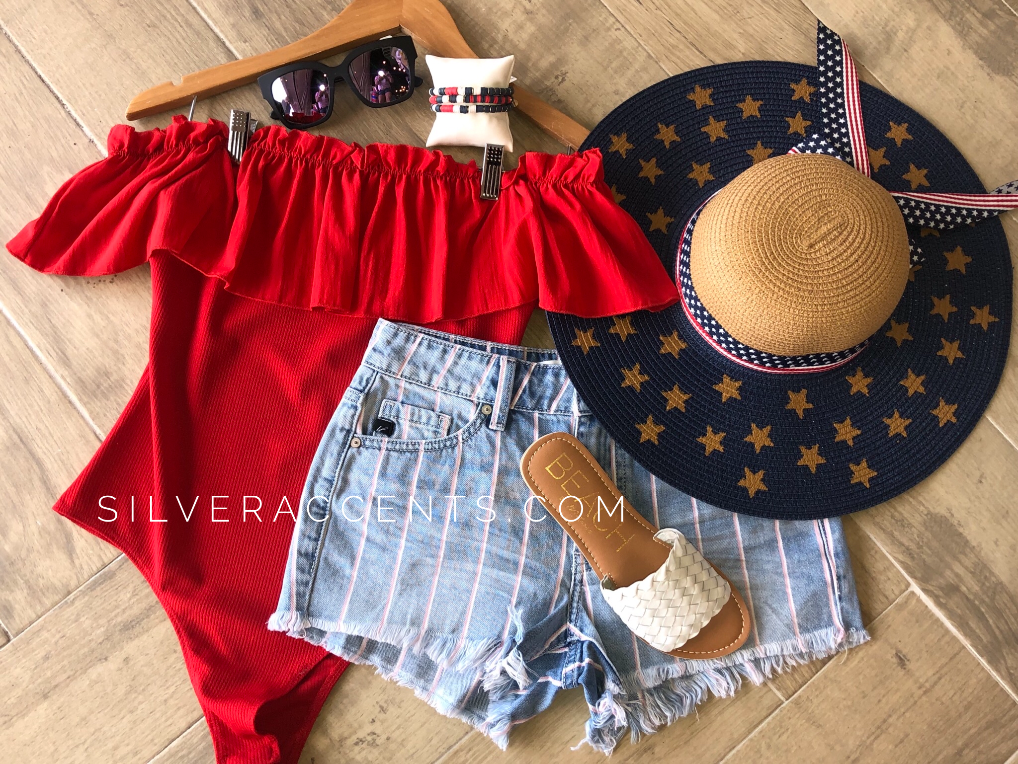 COUNTING STARS WideBrim StarPrint FlagRibbon Hat