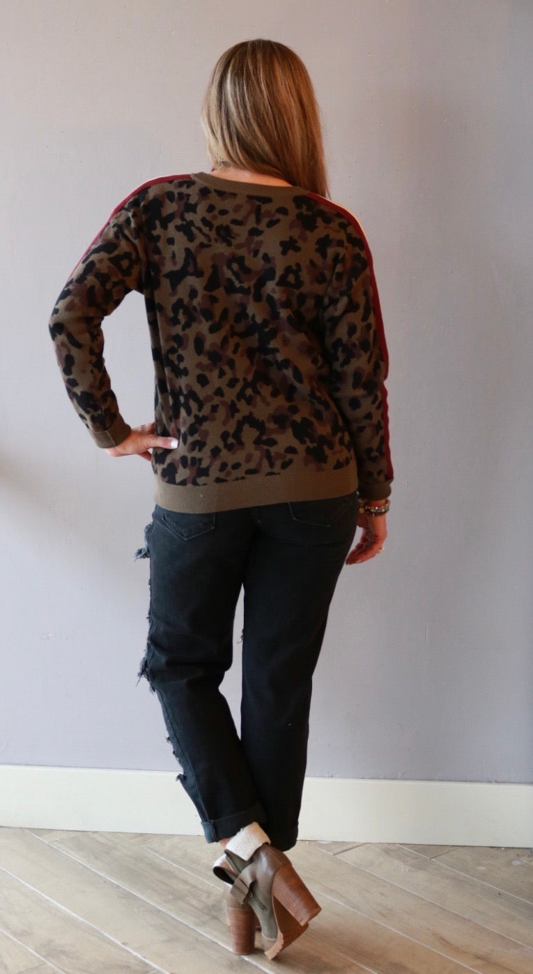 MICHAEL STARS StripeSleeve MACY Camouflage Sweater Top