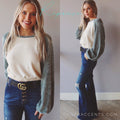 REPRIEVE Raglan Sleeve Chenille WaistCrop Knit Top