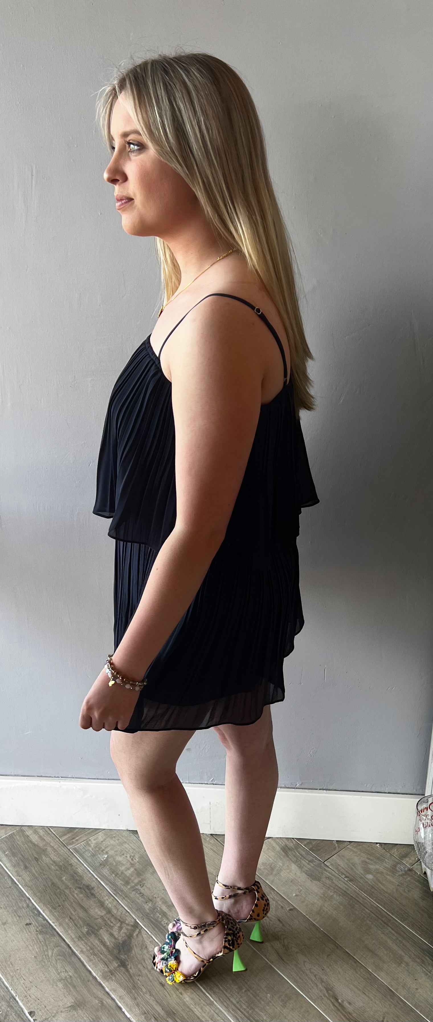 CAREFREE Pleated Chiffon PopOver Romper