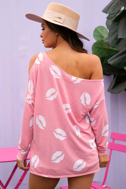 Fantastic Fawn ENDEAR LipPrint Asymmetric Cutout Jersey Top