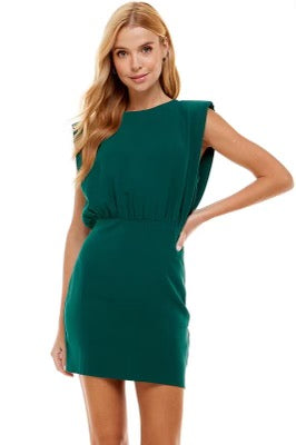 JOLIE Shoulder Pad Fitted Skirt Dress