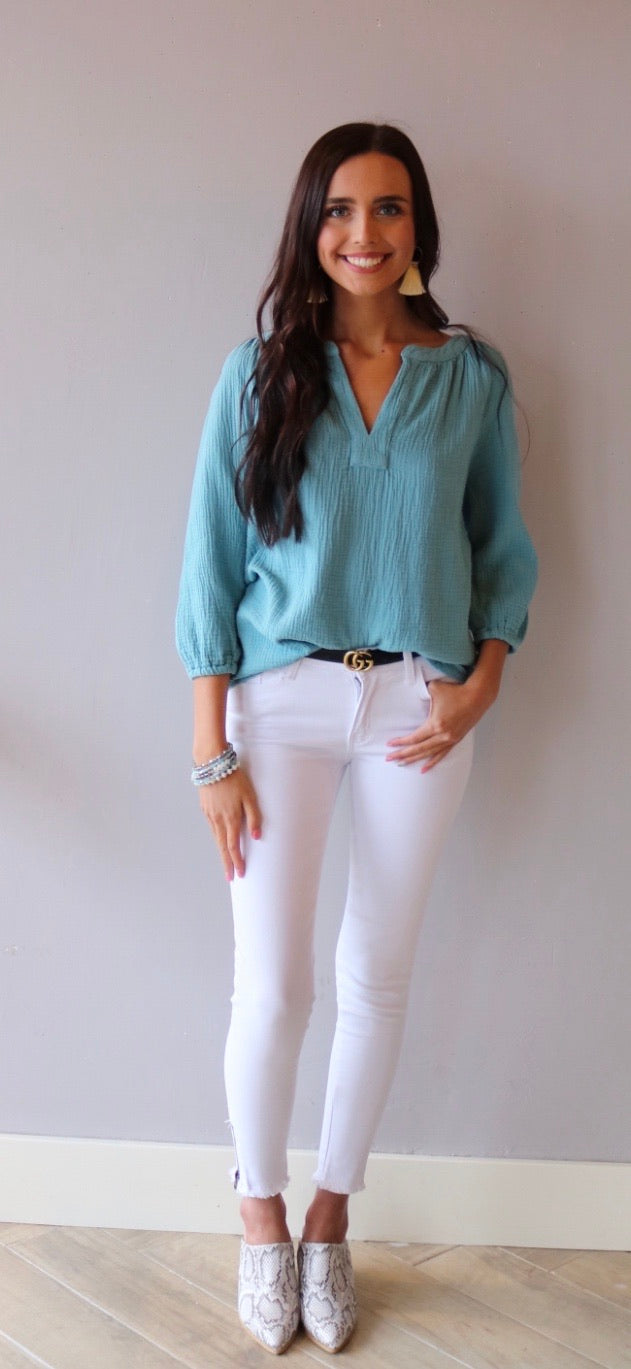 BOBI Beach Gauze HADLEY Raglan ScoopHem Peasant Top