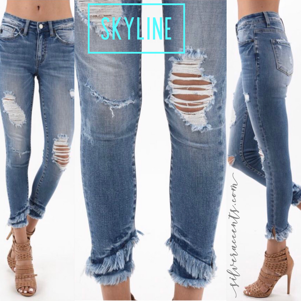 SKYLINE Fringed Tier Distressed MidRise Jean